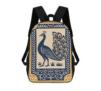 sinyumoney 17 Inch Elegant Peacock Illustration with Decorative Border Backpack, Children's Backpack, Student School Bag Bookbag Rucksack, 3D Printed for Boys Girls