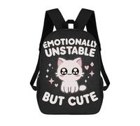 sinyumoney 17 Inch Emotionally Unstable But Cute - Pink Funny Cat Humor Backpack with Pocket 3D Printed Travel Rucksacks Book Bags Kids School Bag