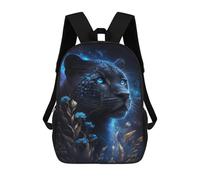 sinyumoney 17 Inch Enchanted Panther with Blue Flowers Backpack with Pocket 3D Printed Travel Rucksacks Book Bags Kids School Bag