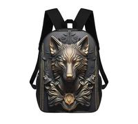 sinyumoney 17 Inch Epic Golden Wolf Statue Backpack, Children's Backpack, Student School Bag Bookbag Rucksack, 3D Printed for Boys Girls