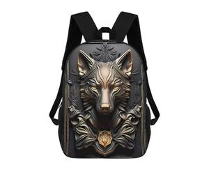 sinyumoney 17 Inch Epic Golden Wolf Statue Backpack, Children's Backpack, Student School Bag Bookbag Rucksack, 3D Printed for Boys Girls