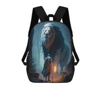 sinyumoney 17 Inch Fantasy Lion Encounter in Forest Backpack with Pocket 3D Printed Travel Rucksacks Book Bags Kids School Bag