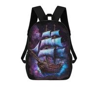 sinyumoney 17 Inch Fantasy Pirate Ship Art Print Backpack with Pocket 3D Printed Travel Rucksacks Book Bags Kids School Bag