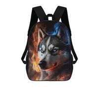 sinyumoney 17 Inch Flaming Husky with Blue Eyes Backpack, Children's Backpack, Student School Bag Bookbag Rucksack, 3D Printed for Boys Girls