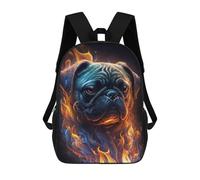sinyumoney 17 Inch Flaming Pug Art Print -3 School Backpack School Bags for Girls Boys Backpack with Pocket Fashion School Bag Kids Backpack