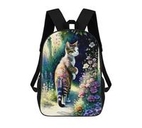 sinyumoney 17 Inch Floral Fantasy Cat Garden Backpack with Pocket 3D Printed Travel Rucksacks Book Bags Kids School Bag