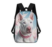 sinyumoney 17 Inch Floral White Dog Necklace Backpack Kids School Backpack 3D Printed Fashion School Bag for Boys Elementary And Middle School Student