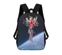 sinyumoney 17 Inch Flower Astronaut in Space School Backpack School Bags for Girls Boys Backpack with Pocket Fashion School Bag Kids Backpack