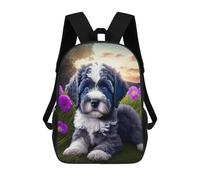 sinyumoney 17 Inch Fluffy Puppy in Flowers Backpack with Pocket 3D Printed Travel Rucksacks Book Bags Kids School Bag