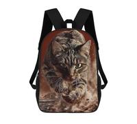 sinyumoney 17 Inch Focused Tabby Cat Leaping Forward Backpack with Pocket 3D Printed Travel Rucksacks Book Bags Kids School Bag