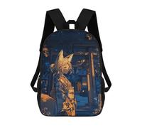 sinyumoney 17 Inch Fox Girl in Kimono School Backpack School Bags for Girls Boys Backpack with Pocket Fashion School Bag Kids Backpack