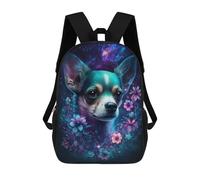 sinyumoney 17 Inch Galactic Chihuahua with Flowers -4 Backpacks Kids School Backpack School Bag 3D Printed School Bag for Boys Elementary And Middle School Students
