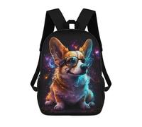 sinyumoney 17 Inch Galactic Corgi Glasses Backpack, Children's Backpack, Student School Bag Bookbag Rucksack, 3D Printed for Boys Girls