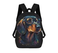 sinyumoney 17 Inch Galactic Dachshund Glasses Art Print Backpacks Kids School Backpack School Bag 3D Printed School Bag for Boys Elementary And Middle School Students