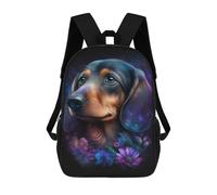 sinyumoney 17 Inch Galactic Dachshund with Flowers -2 Backpack Kids School Backpack 3D Printed Fashion School Bag for Boys Elementary And Middle School Student