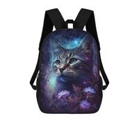 sinyumoney 17 Inch Galactic Kitten with Flowers School Backpack School Bags for Girls Boys Backpack with Pocket Fashion School Bag Kids Backpack