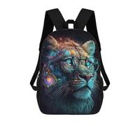 sinyumoney 17 Inch Galactic Lion Glasses Art Backpacks Kids School Backpack School Bag 3D Printed School Bag for Boys Elementary And Middle School Students