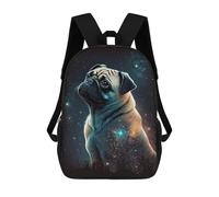 sinyumoney 17 Inch Galactic Pug Portrait -3 Backpack 3D Printed Children's School Backpack for Kids High Capacity Travel Rucksacks Book Bags Kids School Bag Back Pack