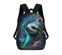 sinyumoney 17 Inch Galactic Sloth with Flowers -5 Backpack 3D Printed Children's School Backpack for Kids High Capacity Travel Rucksacks Book Bags Kids School Bag Back Pack