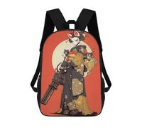 sinyumoney 17 Inch Geisha Cat Gatling Backpack, Children's Backpack, Student School Bag Bookbag Rucksack, 3D Printed for Boys Girls