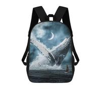 sinyumoney 17 Inch Giant Blue Whale And Boat Backpack with Pocket 3D Printed Travel Rucksacks Book Bags Kids School Bag