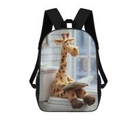 sinyumoney 17 Inch Giraffe Reading on Toilet Backpacks Kids School Backpack School Bag 3D Printed School Bag for Boys Elementary And Middle School Students