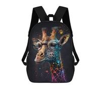 sinyumoney 17 Inch Giraffe with Glasses Art Print-10 Backpack with Pocket 3D Printed Travel Rucksacks Book Bags Kids School Bag