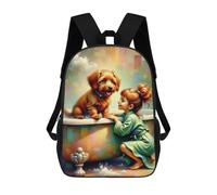 sinyumoney 17 Inch Girl And Dog Bath Time Backpacks Kids School Backpack School Bag 3D Printed for Boys Elementary And Middle School Students