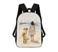 sinyumoney 17 Inch Girl And Lab on Beach Backpack with Pocket 3D Printed Travel Rucksacks Book Bags Kids School Bag