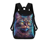 sinyumoney 17 Inch Glowing Cat Glasses Art Print-2 Backpack, Children's Backpack, Student School Bag Bookbag Rucksack, 3D Printed for Boys Girls