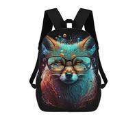 sinyumoney 17 Inch Glowing Fox with Glasses Art Print School Backpack School Bags for Girls Boys Backpack with Pocket Fashion School Bag Kids Backpack