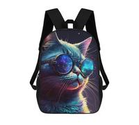 sinyumoney 17 Inch Glowing Neon Cat Sunglasses Art Print Backpack 3D Printed Children's School Backpack for Kids High Capacity Travel Rucksacks Book Bags Kids School Bag Back Pack