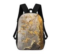 sinyumoney 17 Inch Golden Bamboo Elegance Backpack Kids School Backpack 3D Printed Fashion School Bag for Boys Elementary And Middle School Student