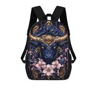 sinyumoney 17 Inch Golden Bull with Flowers School Backpack School Bags for Girls Boys Backpack with Pocket Fashion School Bag Kids Backpack