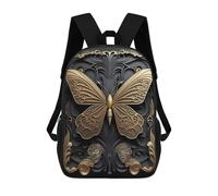 sinyumoney 17 Inch Golden Butterfly Art Deco School Backpack School Bags for Girls Boys Backpack with Pocket Fashion School Bag Kids Backpack