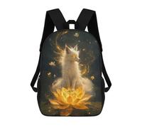 sinyumoney 17 Inch Golden Fox on Lotus Backpack 3D Printed Children's School Backpack for Kids High Capacity Travel Rucksacks Book Bags Kids School Bag Back Pack