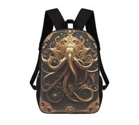sinyumoney 17 Inch Golden Mystery Kraken Backpack Kids School Backpack 3D Printed Fashion School Bag for Boys Elementary And Middle School Student