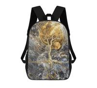 sinyumoney 17 Inch Golden Tree of Life Backpack with Pocket 3D Printed Travel Rucksacks Book Bags Kids School Bag