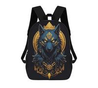 sinyumoney 17 Inch Golden Wolf Abstract Art School Backpack School Bags for Girls Boys Backpack with Pocket Fashion School Bag Kids Backpack