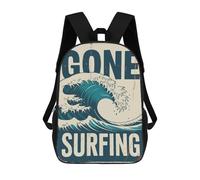 sinyumoney 17 Inch Gone Surfing Metal Sign Backpack Kids School Backpack 3D Printed Fashion School Bag for Boys Elementary And Middle School Student