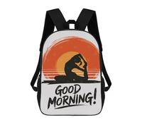 sinyumoney 17 Inch Good Morning Yoga Silhouette Backpack Kids School Backpack 3D Printed Fashion School Bag for Boys Elementary And Middle School Student