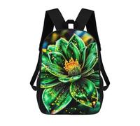 sinyumoney 17 Inch Green Flower with Golden Specks Backpack 3D Printed Children's School Backpack for Kids High Capacity Travel Rucksacks Book Bags Kids School Bag Back Pack
