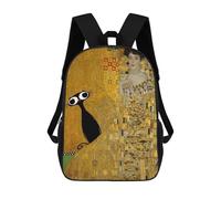 sinyumoney 17 Inch Gustav Klimt Black Cat Portrait Backpack with Pocket 3D Printed Travel Rucksacks Book Bags Kids School Bag