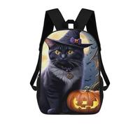 sinyumoney 17 Inch Halloween Black Cat with Jack-o'-Lantern-5 School Backpack School Bags for Girls Boys Backpack with Pocket Fashion School Bag Kids Backpack
