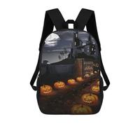 sinyumoney 17 Inch Halloween Castle Pathway Scene Backpack with Pocket 3D Printed Travel Rucksacks Book Bags Kids School Bag
