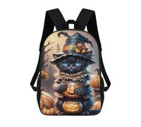 sinyumoney 17 Inch Halloween Cat with Jack-o'-lantern Basket Casual Daypack Backpacks for Girls Boys High College Knapsack Travel Laptop Rucksack College Bookbag