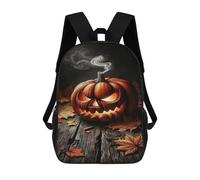 sinyumoney 17 Inch Halloween Jack-o'-Lantern with Smoky Glow Backpacks Kids School Backpack School Bag 3D Printed School Bag for Boys Elementary And Middle School Students