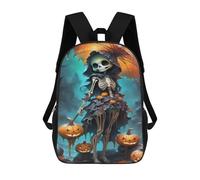 sinyumoney 17 Inch Halloween Skeleton Backpack Kids School Backpack 3D Printed Fashion School Bag for Boys Elementary And Middle School Student