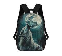 sinyumoney 17 Inch Howling Wolf Moon Night Backpack Kids School Backpack 3D Printed Fashion School Bag for Boys Elementary And Middle School Student