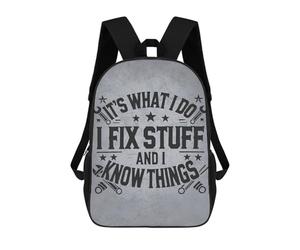sinyumoney 17 Inch I Fix Stuff And I Know Things - Mechanic Engineer Humor School Backpack School Bags for Girls Boys Backpack with Pocket Fashion School Bag Kids Backpack